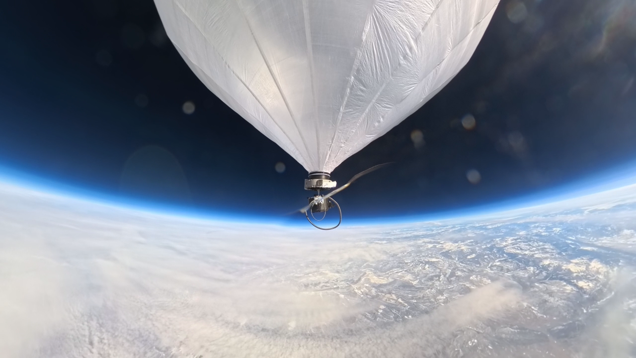 Stratospheric balloon over desert base