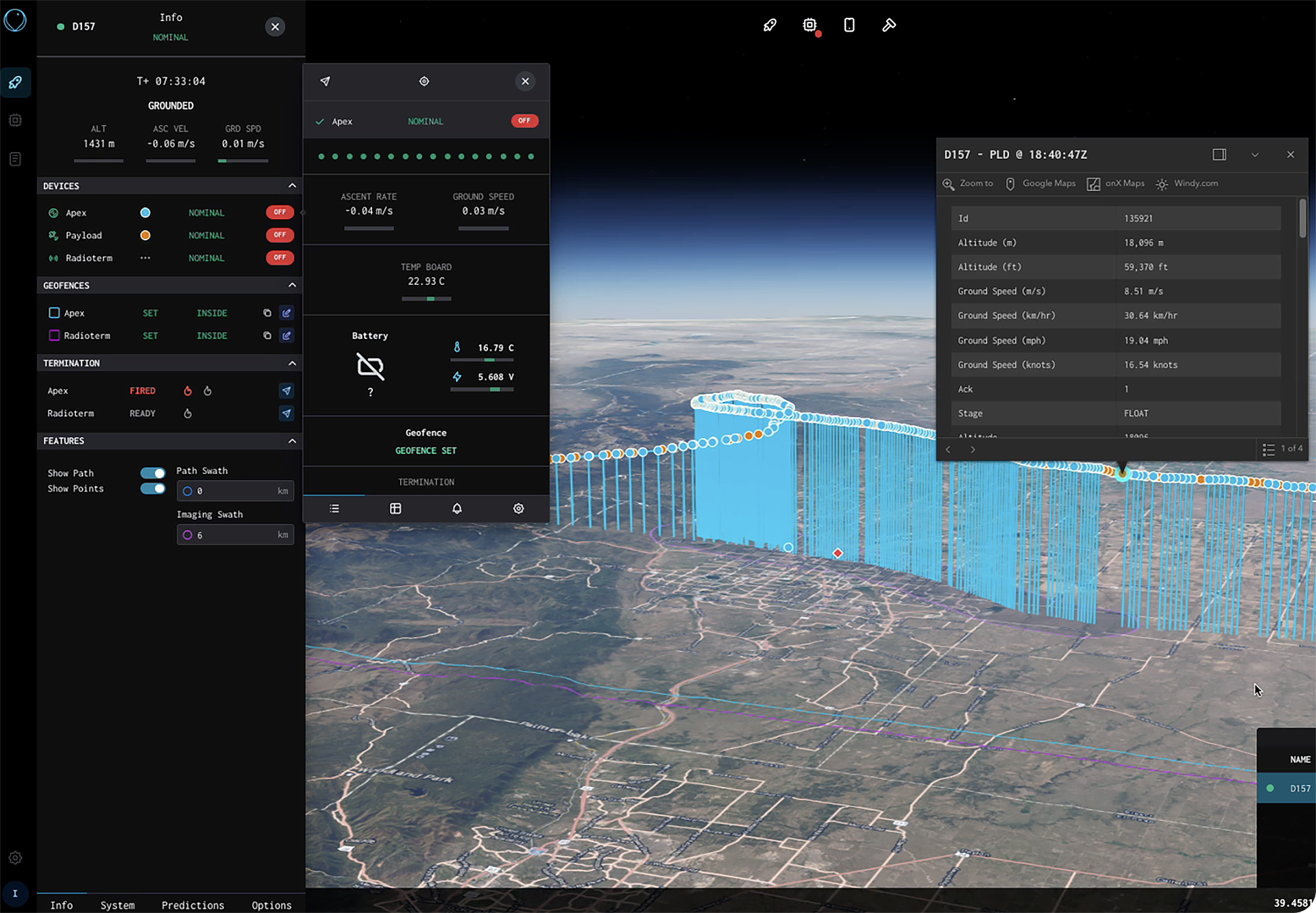 Urban Sky mission control software interface
