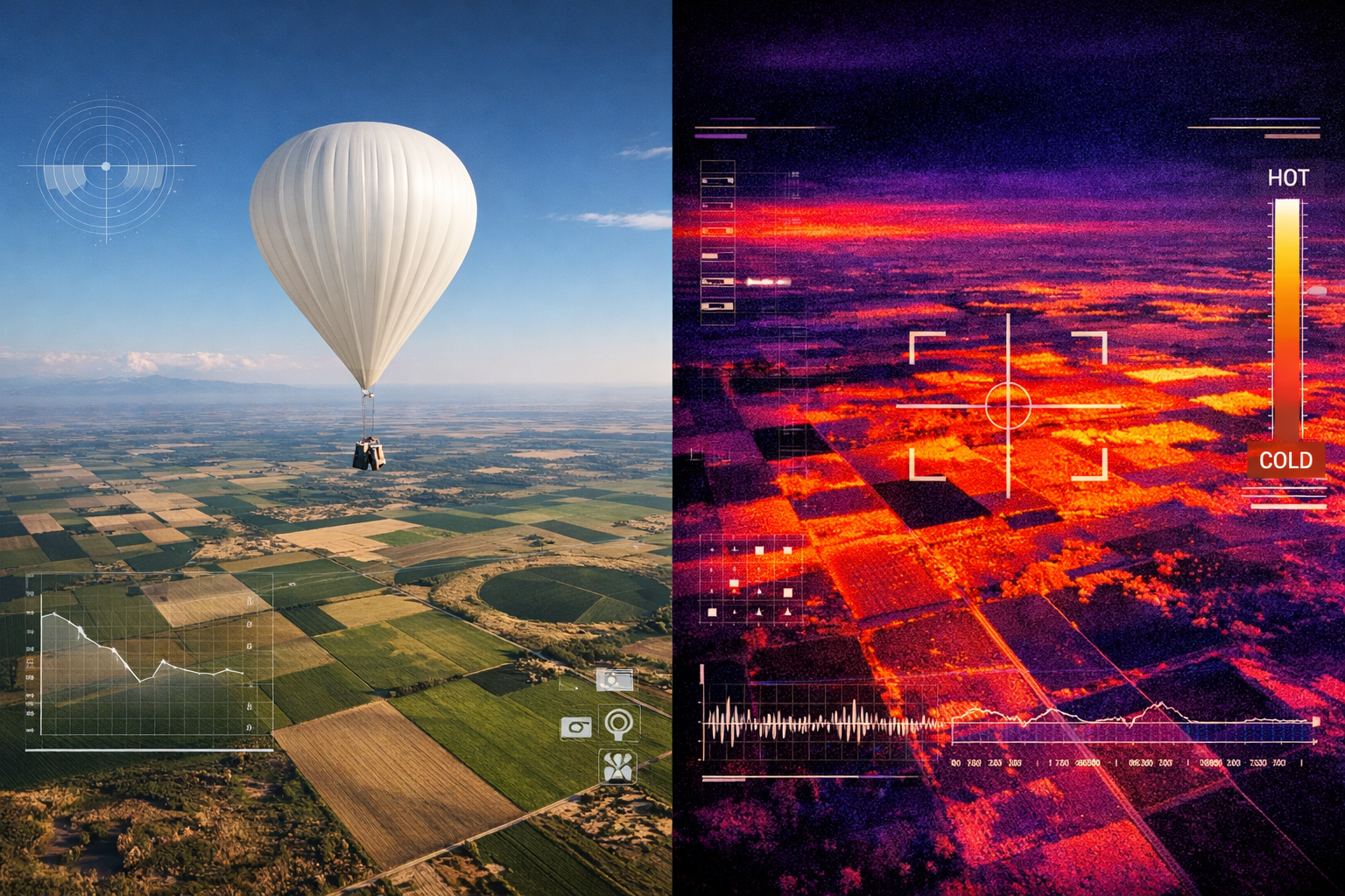 Split screen showing optical and thermal ISR imagery