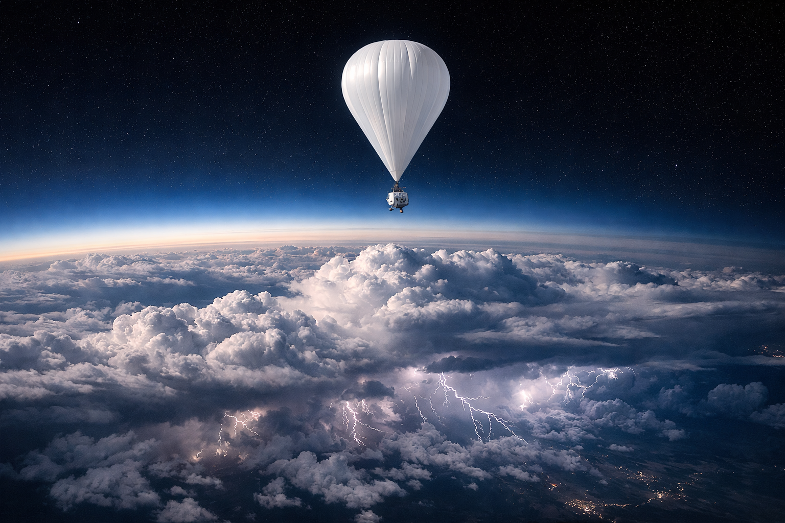 Stratospheric balloon above storm clouds
